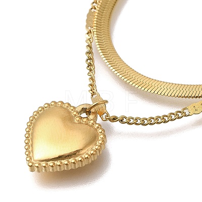 304 Stainless Steel Double Layered Heart Pendant Necklaces for Women NJEW-H046-04G-1