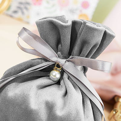 Velvet Jewelry Bags with Drawstring & Plastic Imitation Pearl TP-CJC0001-03F-1