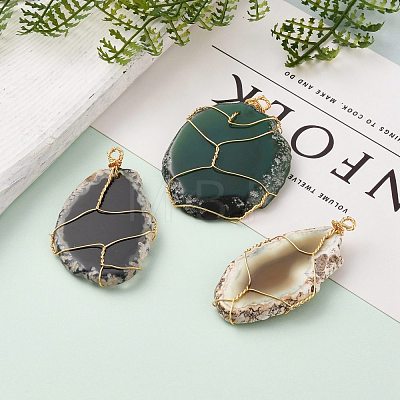 Natural & Synthetic Agate Pendants PALLOY-JF00585-1
