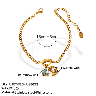 304 Stainless Steel Aquamarine Rhinestone Knot Charm Bracelets for Women WGFD32A-01-1