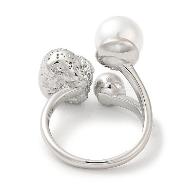 304 Stainless Steel Round Ball Open Cuff Ring with ABS Plastic Imitation Pearl RJEW-G297-02P-1