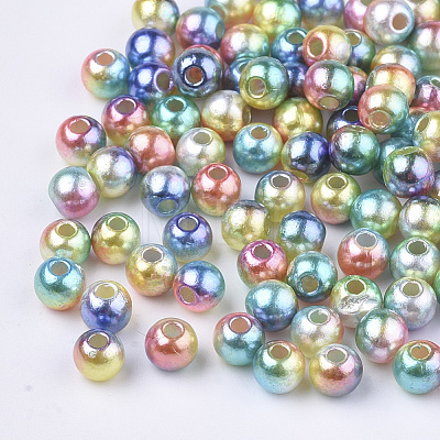 Rainbow ABS Plastic Imitation Pearl Beads OACR-Q174-6mm-07-1