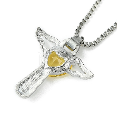 Cubic Zirconia Fairy with Heart Pendant Necklace with Box Chains NJEW-C004-01B-1