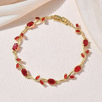 Brass Glass Flower Link Chain Bracelets KK-CBA7DFA-01G-11-1
