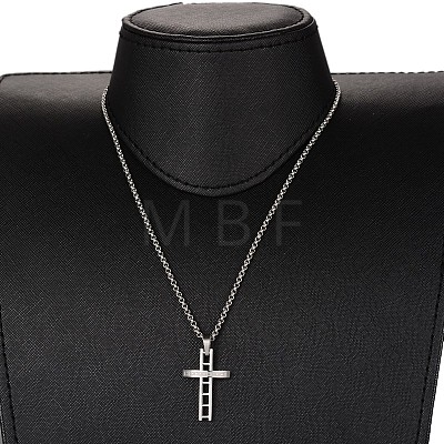 304 Stainless Steel Rolo Chain Cross Pendant Necklaces NJEW-JN01287-1