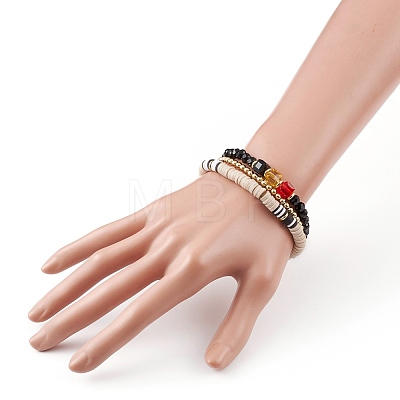 3Pcs 3 Styles Polymer Clay Heishi Beads Stretch Bracelets Sets BJEW-JB05914-1