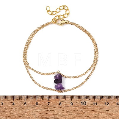 Brass Cable Chains & Natural Amethyst Chip Beads Double Layers Bracelets for Women BJEW-JB14134-03-1