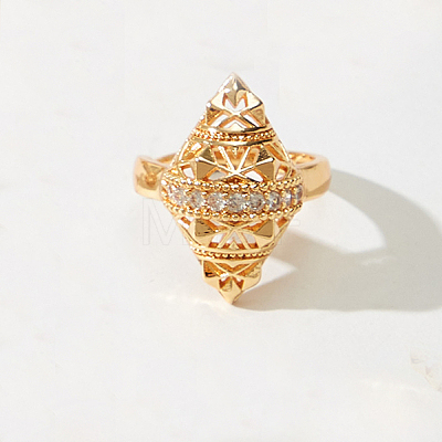 Geometric Brass Micro Pave Cubic Zirconia Geometric Open Cuff Rings for Women CG3156-2-1