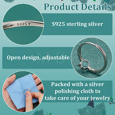 1Pc Rhodium Plated 925 Sterling Silver Adjustable Solitaire Ring Settings FIND-BC0013-97-1