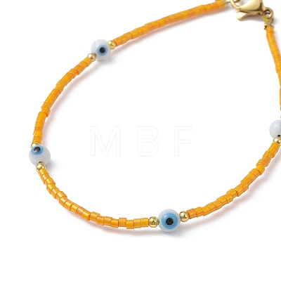 Evil Eye Lampwork & Glass Seed Beaded Bracelet with Real 18K Gold Plated 304 Stainless Steel Clasps BJEW-JB09998-04-1