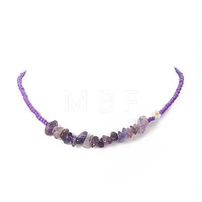 Natural Gemstone Chips & Glass Seed Beaded Necklace for Women NJEW-JN04200-1