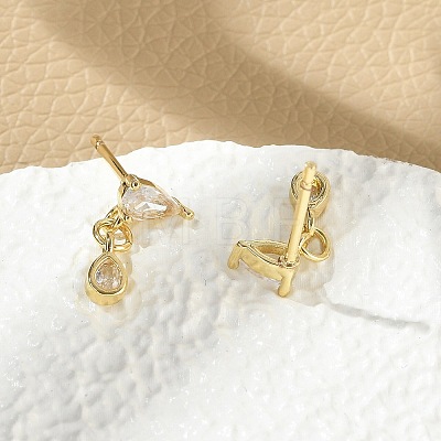 Brass Micro Pave Clear Cubic Zirconia Stud Earrings EJEW-R016-26G-02-1