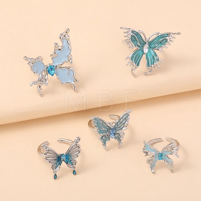 5Pcs 5 Styles Alloy Rhinestone Cuff Rings PW-WG077C5-01-1