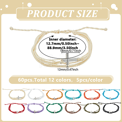 60Pcs 5 Bags Adjustable Waxed Cord Braided Bracelets for Women Men BJEW-GO0001-32-1