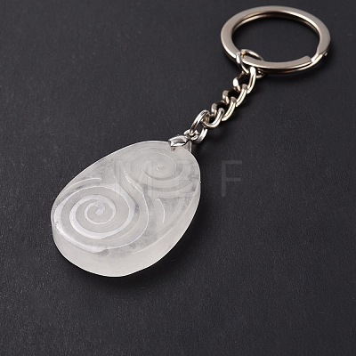 Natural Quartz Crystal Teardrop with Spiral Pendant Keychain KEYC-A031-02P-06-1