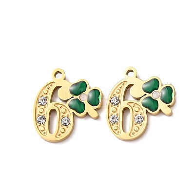 304 Stainless Steel Enamel & Rhinestone Pendants STAS-B130-01G-6-1