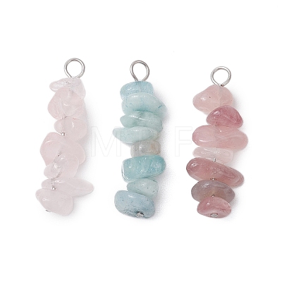 3Pcs Natural Rose Quartz & Aquamarine & Rose Quartz Chip Beaded Constellation Pendants PALLOY-JF03043-04-1