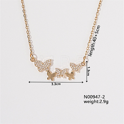Chic Minimalist Butterfly Brass Micro Pave Cubic Zirconia Pendant Necklaces LU0770-2-1