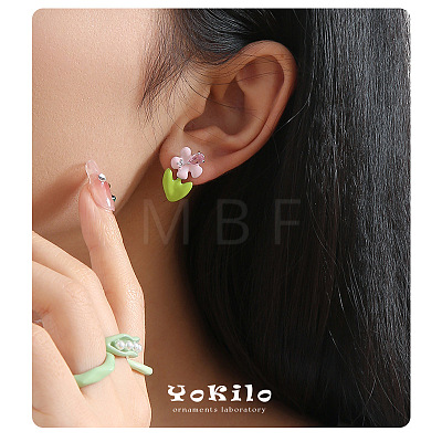 Brass Enamel Stud Earrings WG69E6D-01-1