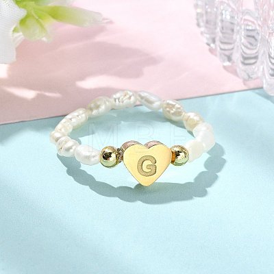 Natural Freshwater Pearl & 304 Stainless Steel Bead Finger Rings RJEW-FS00001-07-1