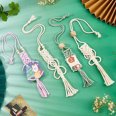 4Pcs 4 Colors Cotton Braided Holder Pendant Decorations HJEW-FH0001-85-1