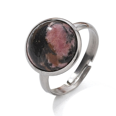 Half Round Natural Rhodonite Finger Rings RJEW-M062-01P-07-1