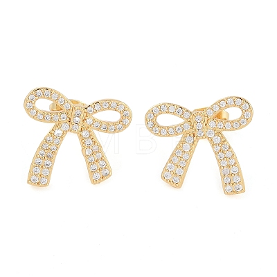 Brass Micro Pave Clear Cubic Zirconia Stud Earrings for Women EJEW-S225-13G-1