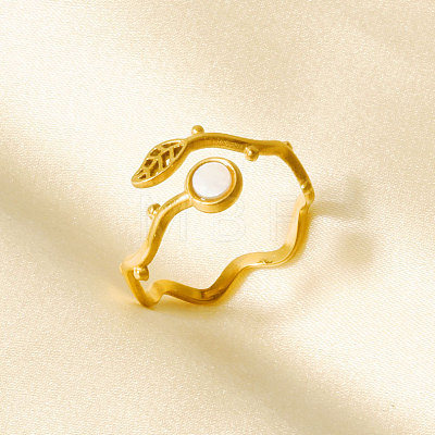 304 Stainless Steel with Natural Shell Cuff Open Rings for Women NU0412-3-1