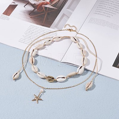 Starfish Pendant Neckelaces for Girl Women NJEW-JN03744-1