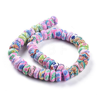 Handmade Flower Printed Polymer Clay Beads Strands X-CLAY-M003-02-1