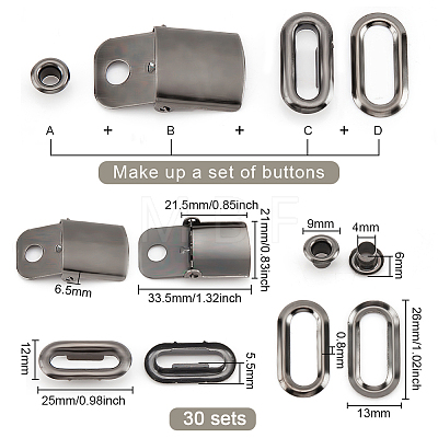 30 Sets Stainless Steel Peaked Cap Adjuster Kits FIND-BC0004-67B-1