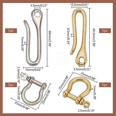   3Pcs 3 Styles Brass Key Hook Shanckle Clasps KK-PH0006-85-1