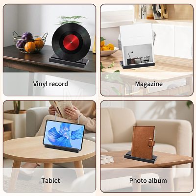 Wood Vinyl Record Slotted Display Stands with Stainless Steel Support ODIS-WH0043-344B-1