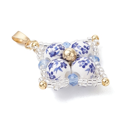 Handmade Flower Printed Porcelain Ceramic Pendants PALLOY-MZ01252-1