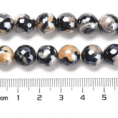 Electroplated Natural Fire Crackle Agate Round Beads Strands G-G0006-A02-08-1