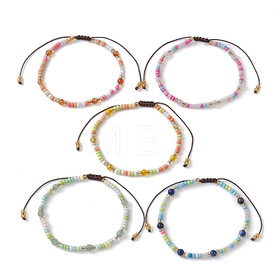 Natural Mixed Gemstone & Glass Seed Braided Bead Bracelet BJEW-JB09530-1