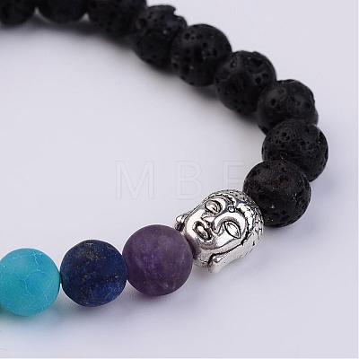 Natural Lava Rock & Gemstone Stretch Beads Bracelets BJEW-JB02514-02-1