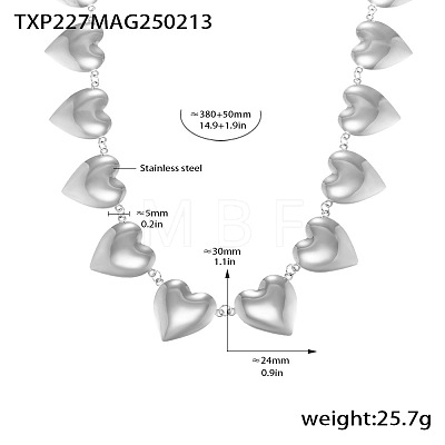 316L Surgical Stainless Steel Heart Link Chain Necklaces for Women WGE8595-04-1