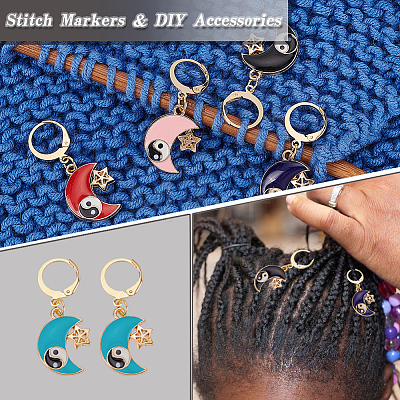 Alloy Enamel Moon with Star & Yin Yang Charm Locking Stitch Markers HJEW-PH01707-1