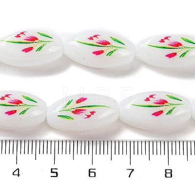 Printing Glass Oval Beads for Necklaces Bracelets Making GLAA-B020-01A-13-1