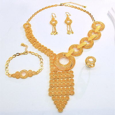 Elegant Alloy Ring Bracelets & Earrings & Necklaces & Rings Set for Weddings and Formal Events QJ3719-1
