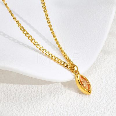 304 Stainless Steel Pave Cubic Zirconia Horse Eye Pendant Necklaces for Women WG2E402-04-1