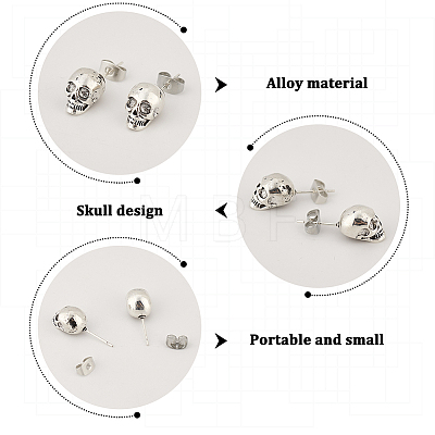 ANATTASOUL 2 Pairs 2 Colors Gothic Alloy Skull Stud Earrings for Women EJEW-AN0002-18-1