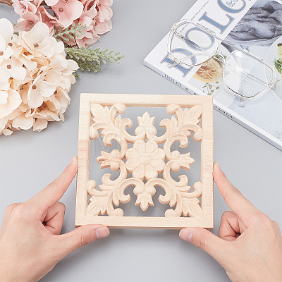 Natural Solid Wood Carved Onlay Applique Craft WOOD-FH0001-13-1
