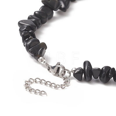 Natural Obsidian Chip Beaded Necklaces with 304 Stainless Steel Lobster Claw Clasp & Chain Extender NJEW-JN04225-03-1