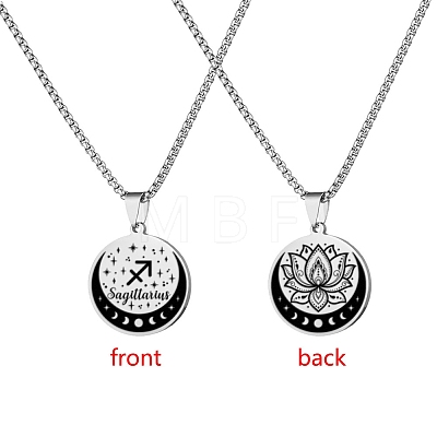 12 Constellation Titanium Steel Half Moon & Lotus Pendant Box Chain Necklaces PW-WGE44A0-09-1