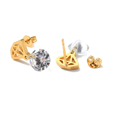 Clear Cubic Zirconia Diamond Dangle Stud Earrings EJEW-G292-06G-1