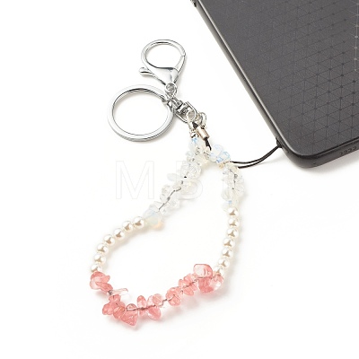 Synthetic & Natural Gemstone with Acrylic Bracelet Keychain HJEW-JM00689-1