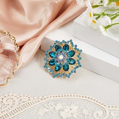 Flower Alloy Rhinestone Brooches for Backpack Clothes JEWB-WH20011-02E-1