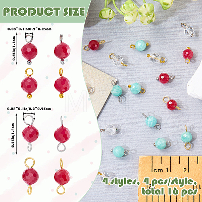 16Pcs 4 Styles Lab Grown Red Corundum Charms with July Birthstone Connector Charms PALLOY-SW00124-1